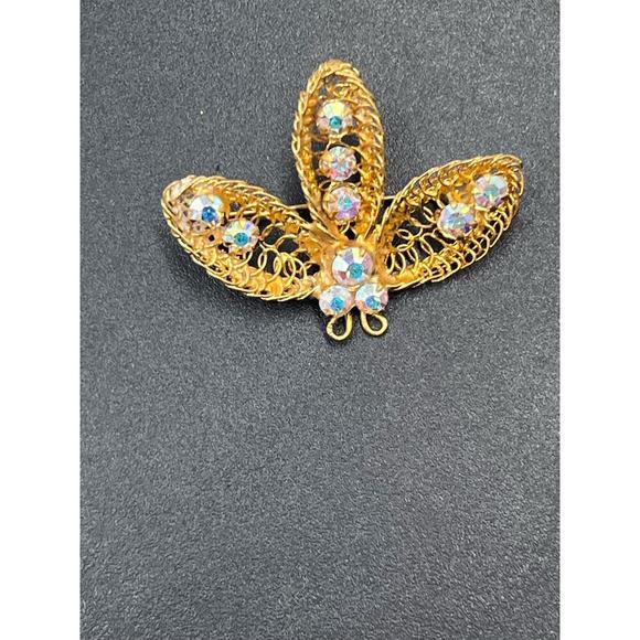 Vintage Made in Austria Brushed Gold
Coiled Metal Brooch AB Austrian Rhinestones - Picture 2 of 12